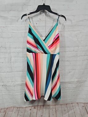Striped Multi-Color V-Neck Spaghetti Strap Dress
